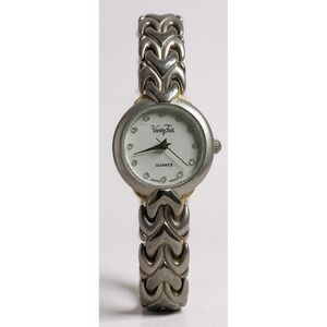 Womens Pearl Dial Vanity Fair VFW535 Quartz Silver Tone Band W/Gold Accent Watch